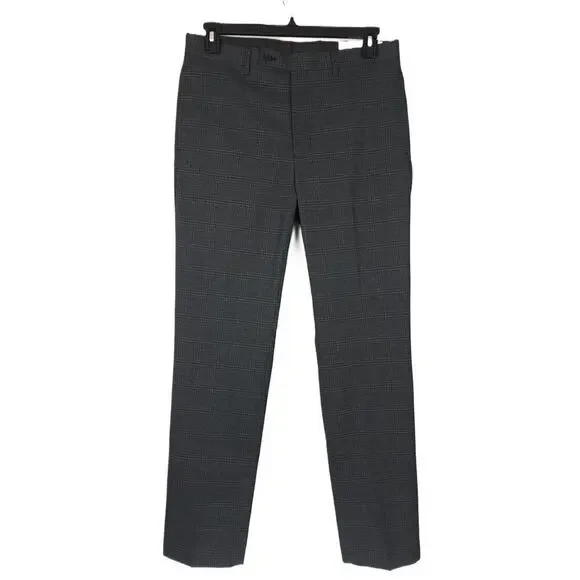 Calvin Klein Mens Slim Fit Dress Pants 40x32 Charcoal Blue Plaid Stretch NWT - Picture 2 of 4